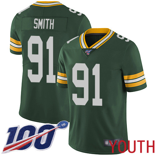 Green Bay Packers Limited Green Youth #91 Smith Preston Home Jersey Nike NFL 100th Season Vapor Untouchable